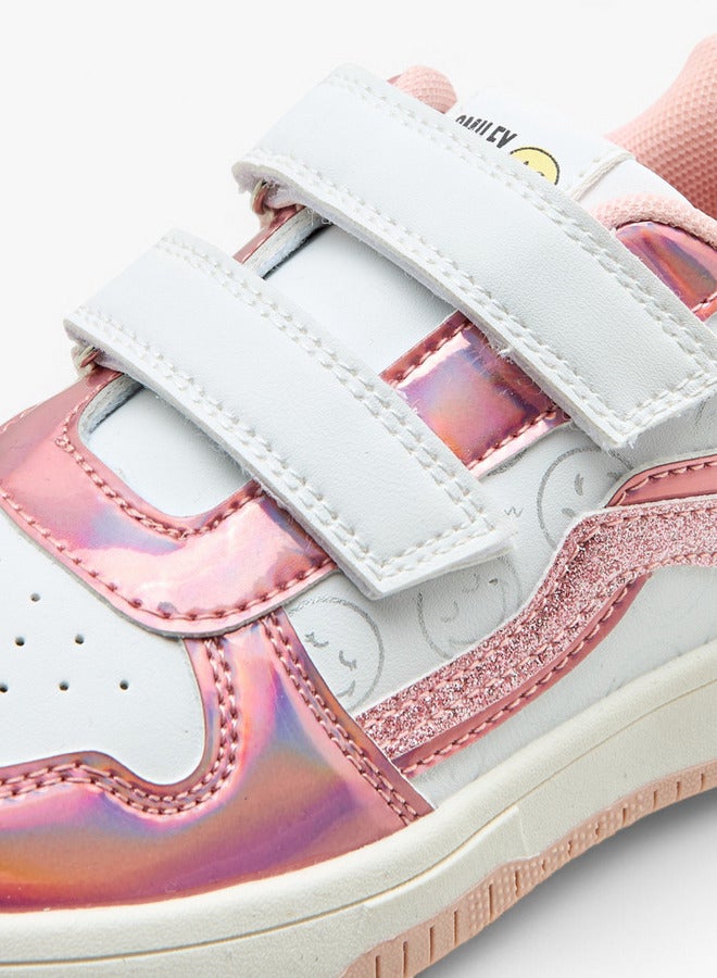 SMILEY Girls World Printed Sneakers with Hook and Loop Closure  - Image 4