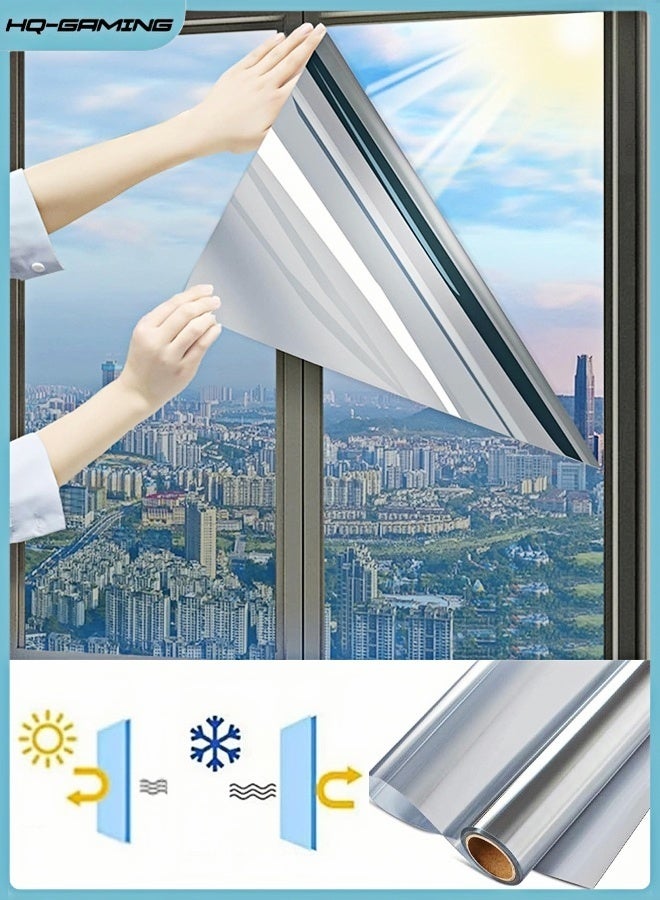 إتش كيو جيمنغ ملصق فيلم نافذة، فيلم عاكس للخصوصية في اتجاه واحد، فيلم ثابت للخصوصية أثناء النهار، فيلم نافذة للتحكم في الحرارة، مانع لأشعة الشمس فوق البنفسجية عاكس للنوافذ للمنزل والمكتب، فضي - Image 1