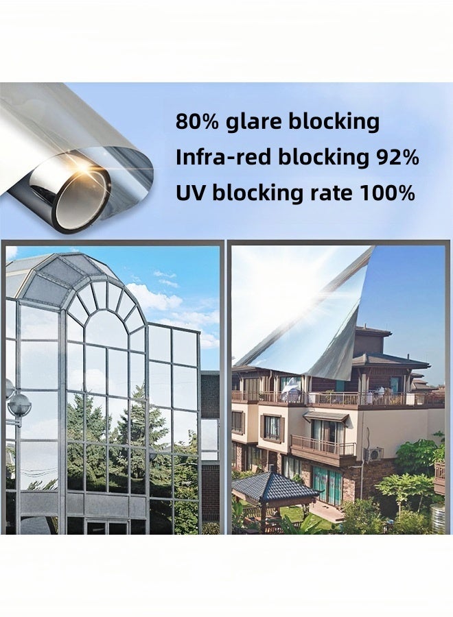 إتش كيو جيمنغ ملصق فيلم نافذة، فيلم عاكس للخصوصية في اتجاه واحد، فيلم ثابت للخصوصية أثناء النهار، فيلم نافذة للتحكم في الحرارة، مانع لأشعة الشمس فوق البنفسجية عاكس للنوافذ للمنزل والمكتب، فضي - Image 2