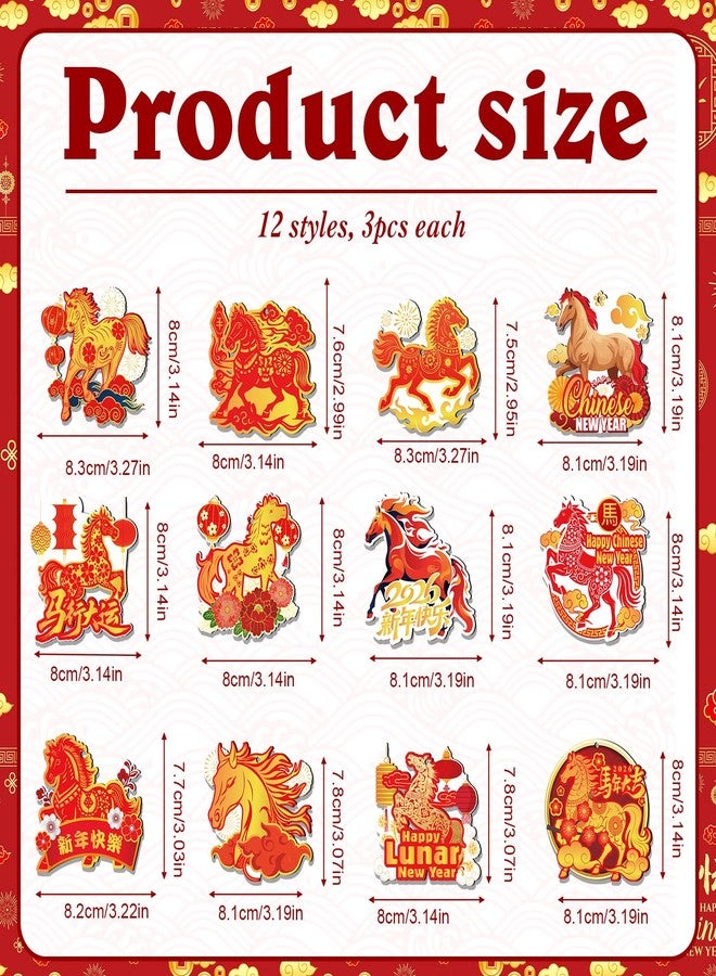 هواف مجموعة زينة معلقة من هاوف، 36 قطعة، زينة خشبية لعام 2026 (عام الحصان) لتزيين حفلات رأس السنة القمرية، لافتات خشبية معلقة تحمل شعار عام 2026 (عام الحصان). - Image 2