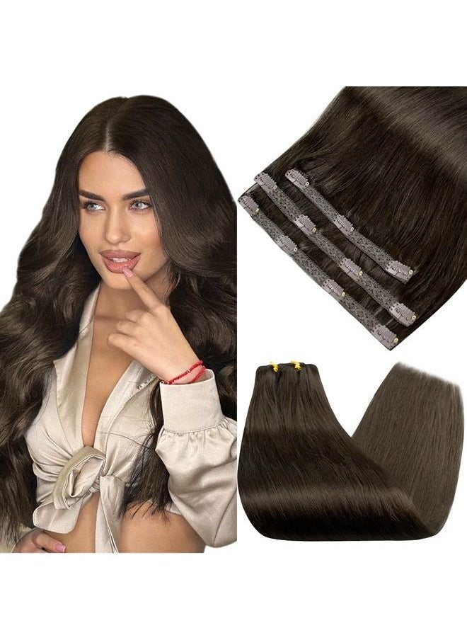 Sunny Hair Sunny Clip in Hair Extensions Darkest Brown 14inch 70G Clip on Hair Extensions Human Hair Brown Clip in Human Hair Extensions For Women Upgrade Your Hair Style 3pcs/Pack  - Image 1