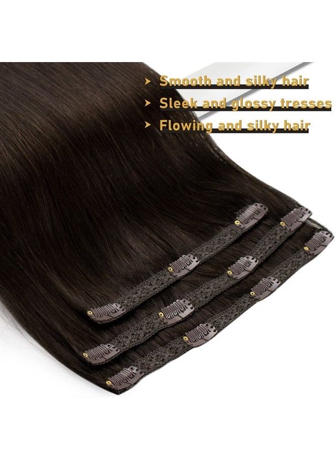 Sunny Hair Sunny Clip in Hair Extensions Darkest Brown 14inch 70G Clip on Hair Extensions Human Hair Brown Clip in Human Hair Extensions For Women Upgrade Your Hair Style 3pcs/Pack  - Image 2