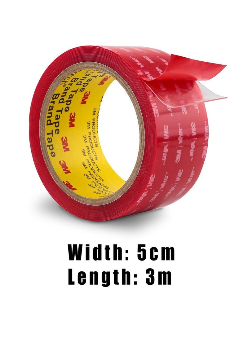 3M VHB Double Sided Tape Heavy Duty, 5cm x 3m Clear Waterproof Foam Tape, Strong Acrylic Adhesive for Car Trim and Home Office Decor, Transparent Mounting Tape for Glass Metal and Marble Surfaces - Image 2