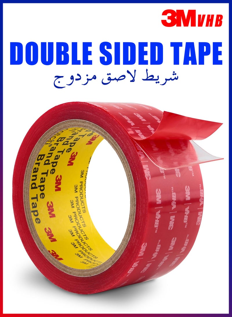 3M VHB Double Sided Tape Heavy Duty, 5cm x 3m Clear Waterproof Foam Tape, Strong Acrylic Adhesive for Car Trim and Home Office Decor, Transparent Mounting Tape for Glass Metal and Marble Surfaces - Image 1