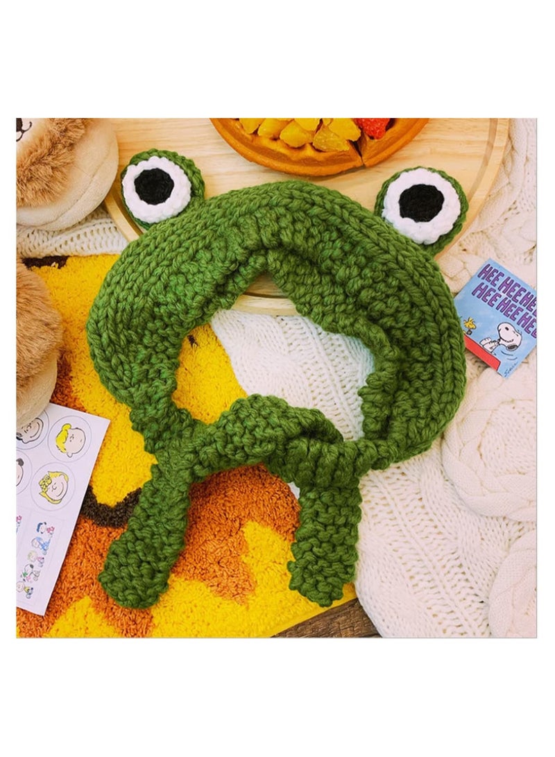 1pc Frog Knit Hat, Cute Frog Eye Pattern Knit Skull Beanie Solid Color Winter Warm Earmuffs Hat Green - Image 4