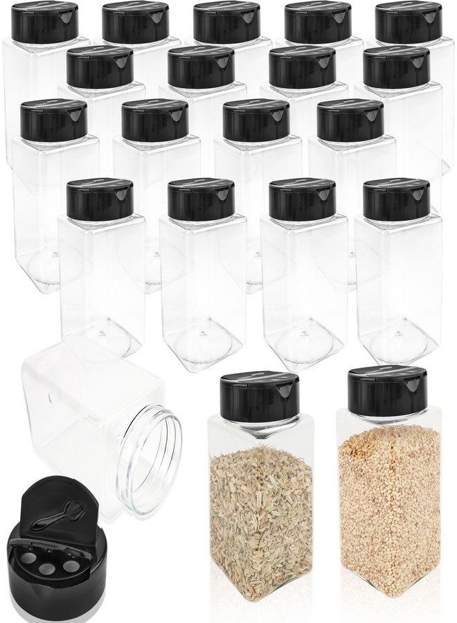 Conagel 20 Pack 9 oz Plastic Spice Jars with Black Cap Clear Empty Square Plastic Spice Bottle Large Empty Seasoning Containers for Storing Spice Seasoning Powders - Image 1