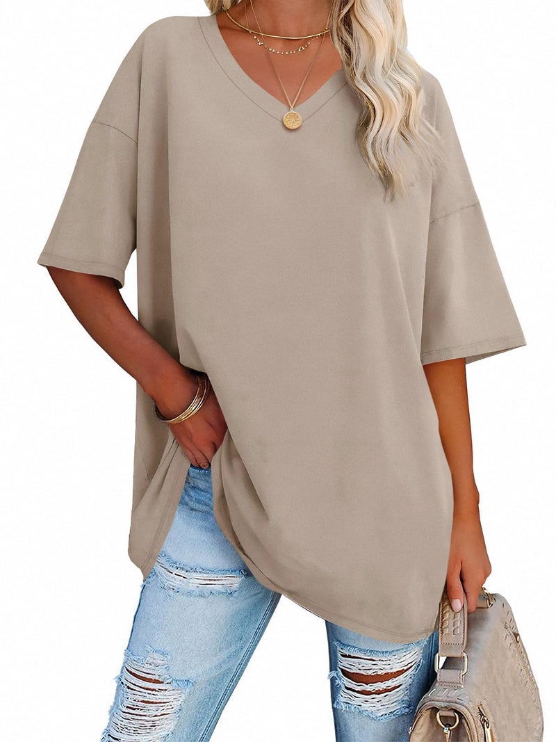 Ebifin Womens Oversized Tshirts V Neck Tee Shirts Half Sleeve Loose Fit T Shirt Cotton Tunic Tops 2025 - Image 1
