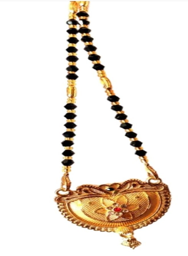 Gugzy Elegant Artificial Mangalsutra for Women | Traditional Gold Plated Black Beads Necklace | Stylish Daily Wear & Wedding Jewellery Set (Style 1) - Image 1
