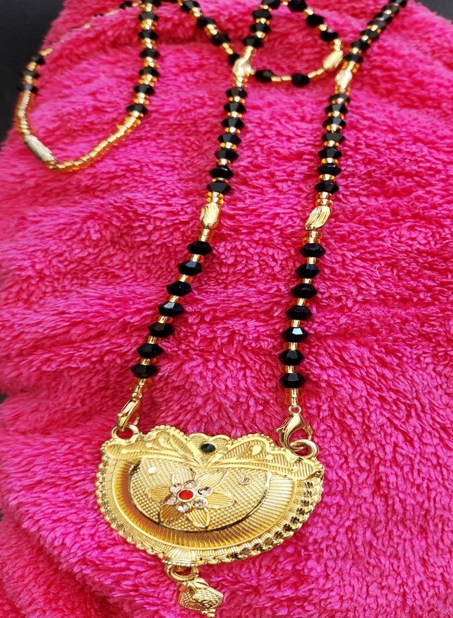 Gugzy Elegant Artificial Mangalsutra for Women | Traditional Gold Plated Black Beads Necklace | Stylish Daily Wear & Wedding Jewellery Set (Style 1) - Image 5