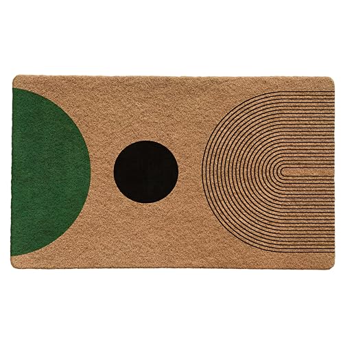 Luvadian Mid Century Modern Boho Door Mat - Boho Welcome Mat, Modern Green and Black Indoor/Outdoor Entrance Mat, 17x30 Inch - Image 1