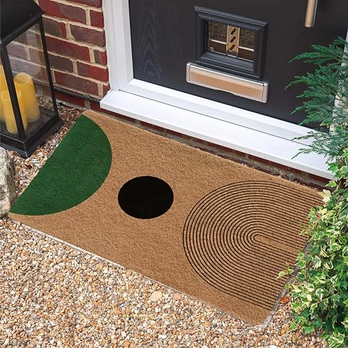 Luvadian Mid Century Modern Boho Door Mat - Boho Welcome Mat, Modern Green and Black Indoor/Outdoor Entrance Mat, 17x30 Inch - Image 2