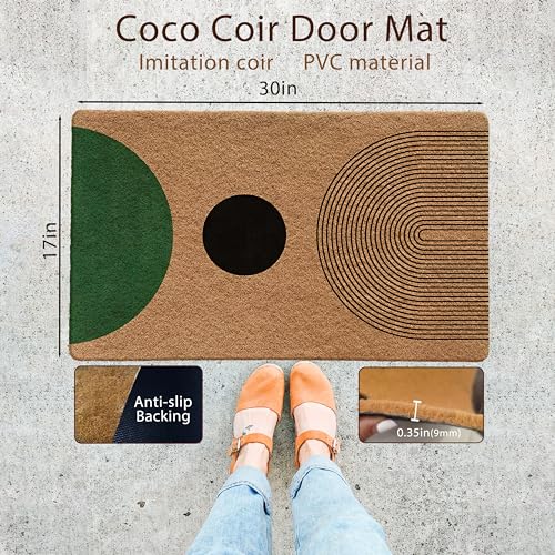 Luvadian Mid Century Modern Boho Door Mat - Boho Welcome Mat, Modern Green and Black Indoor/Outdoor Entrance Mat, 17x30 Inch - Image 5