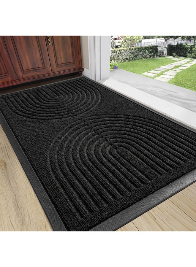 RORA Heavy Duty Door Mat Outdoor Entrance,Non Slip Welcome Mat Indoor, Natural Rubber Floor Mat for Entryway, Patio, Garage, Porch, 24"x36",Black - Image 1