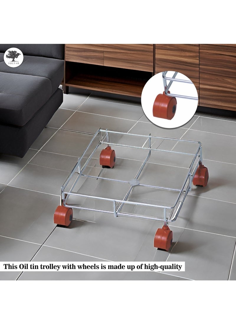 sulfar Stainless Steel Standard Oil Container Trolley/Dabba Trolly Easy to Move Wheel Trolley (Silver)  - Image 5