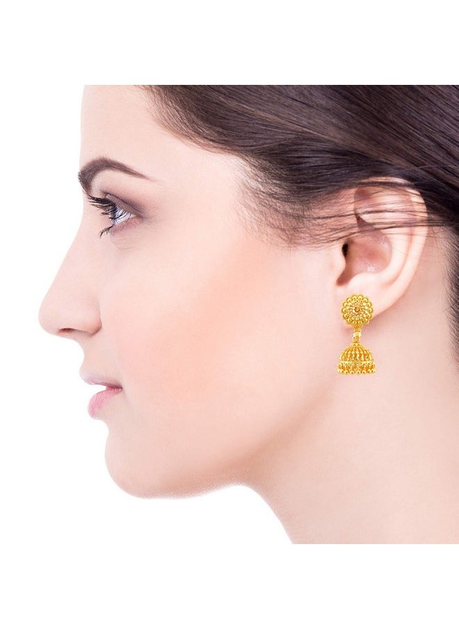 MEENAZ - MEENAZ Traditional South Indian Temple Brass, Gold Plated & Copper and Crystal Jhumki Earrings for Women & Girls, Yellow - Image 1