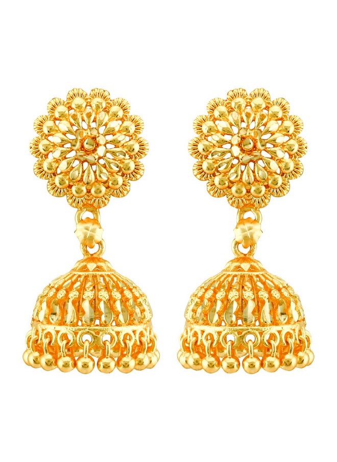 MEENAZ - MEENAZ Traditional South Indian Temple Brass, Gold Plated & Copper and Crystal Jhumki Earrings for Women & Girls, Yellow - Image 1