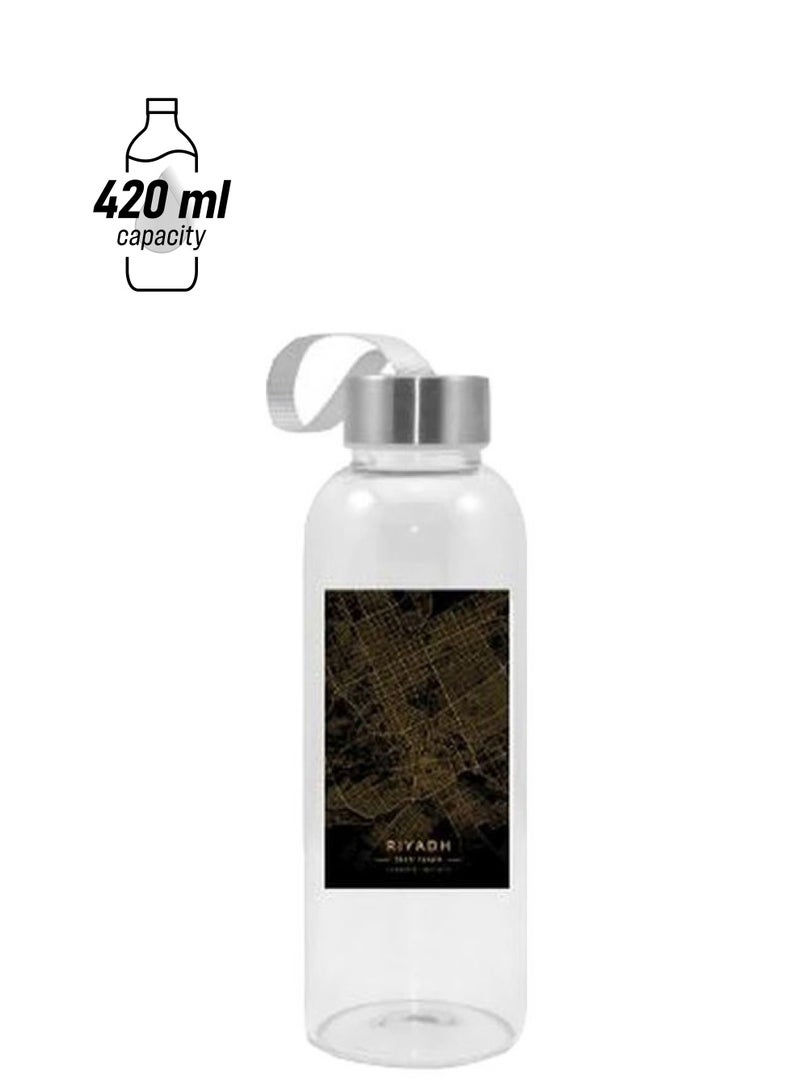 NIBEMINENT Map Of Riyadh Printed Water Bottle Clear/Black/Brown 420ml 