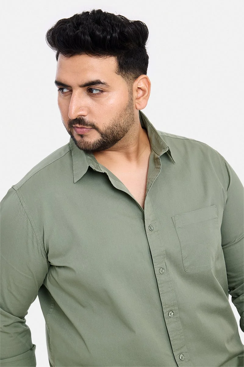 SNITCH Sage Green Solid Long Sleeve Regular Fit Casual Plus Size Shirt