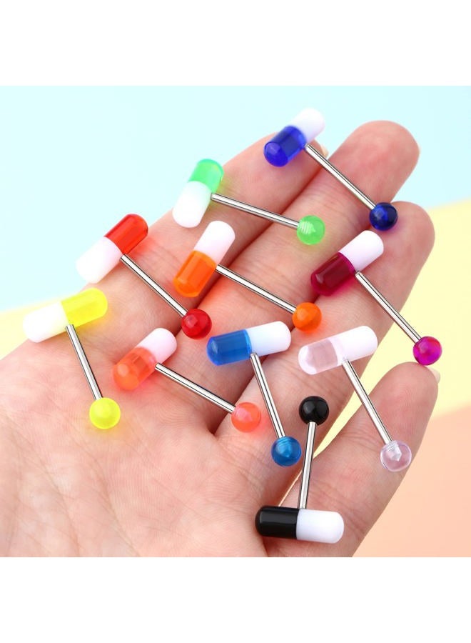 Melighting 10Pcs Pill Tongue Ring Barbell 14G Surgical Steel Tongue Rings with Mix-Color Uv Shaped Tongue Piercings Tongue Ring with Ball Piercing Jewelry for Women Men Set 16mm, metal, acrylic - Image 4