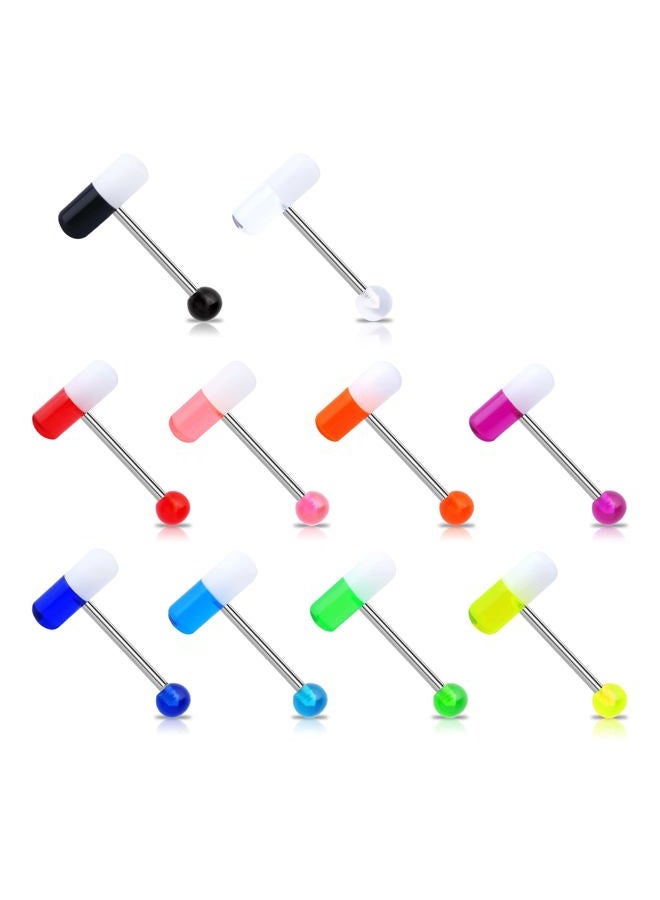 Melighting 10Pcs Pill Tongue Ring Barbell 14G Surgical Steel Tongue Rings with Mix-Color Uv Shaped Tongue Piercings Tongue Ring with Ball Piercing Jewelry for Women Men Set 16mm, metal, acrylic - Image 1