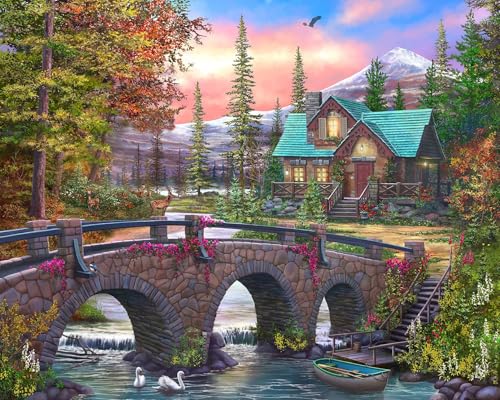 Springboks Mountain Home Sunrise 1000 Piece Puzzle for Adults is a Soothing Image of a Mountain Cabin Retreat - Image 1