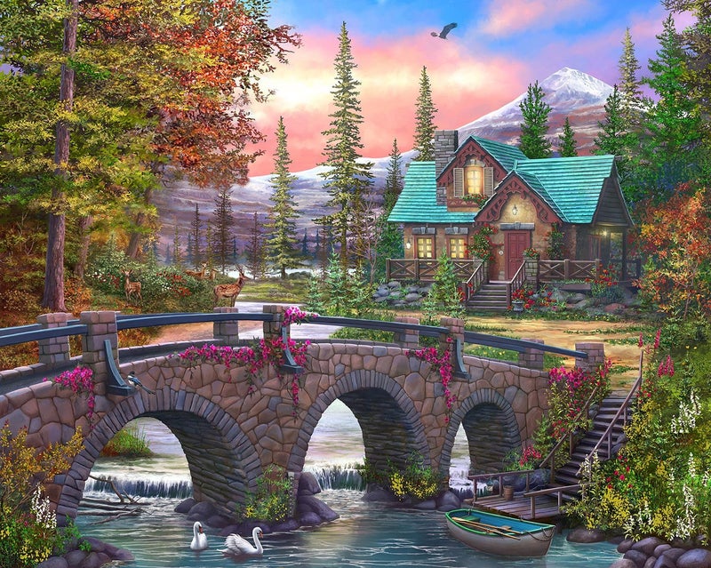Springboks Mountain Home Sunrise 1000 Piece Puzzle for Adults is a Soothing Image of a Mountain Cabin Retreat - Image 3