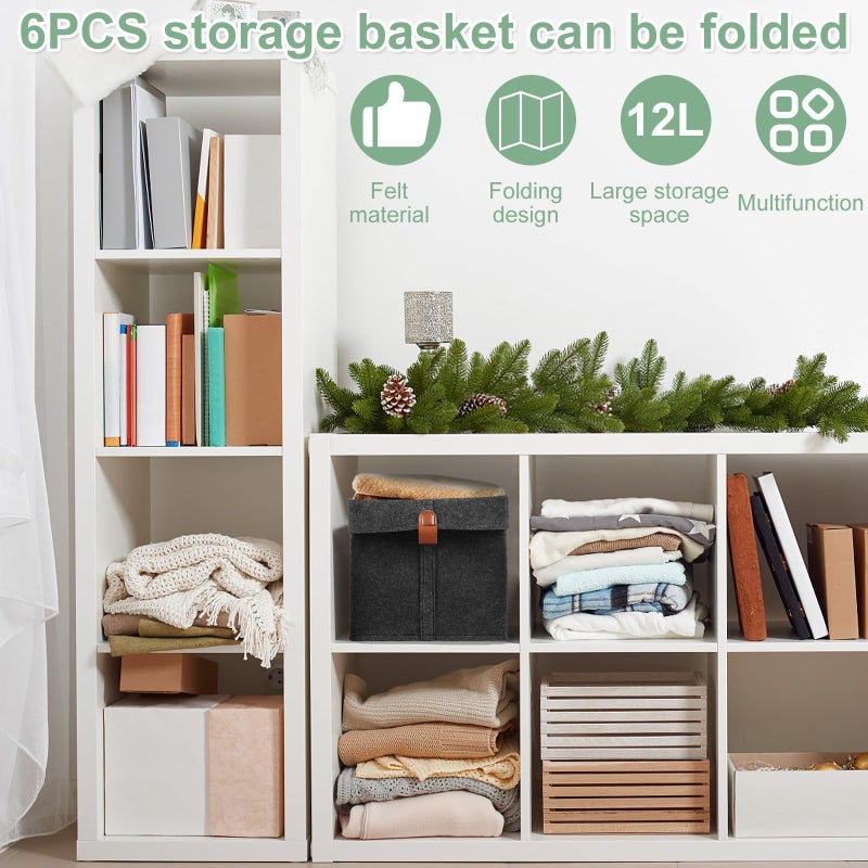 Abizarch 6Pcs Storage Cubes Felt Fabric Cube Storage Bin,9x9x10inch Cloth Cube Storage Bins Felt Storage Cubes 12L Foldable Fabric Storage Baskets Cubby Storage Organizer Cubes for Organizing Clothes Toys - Image 5