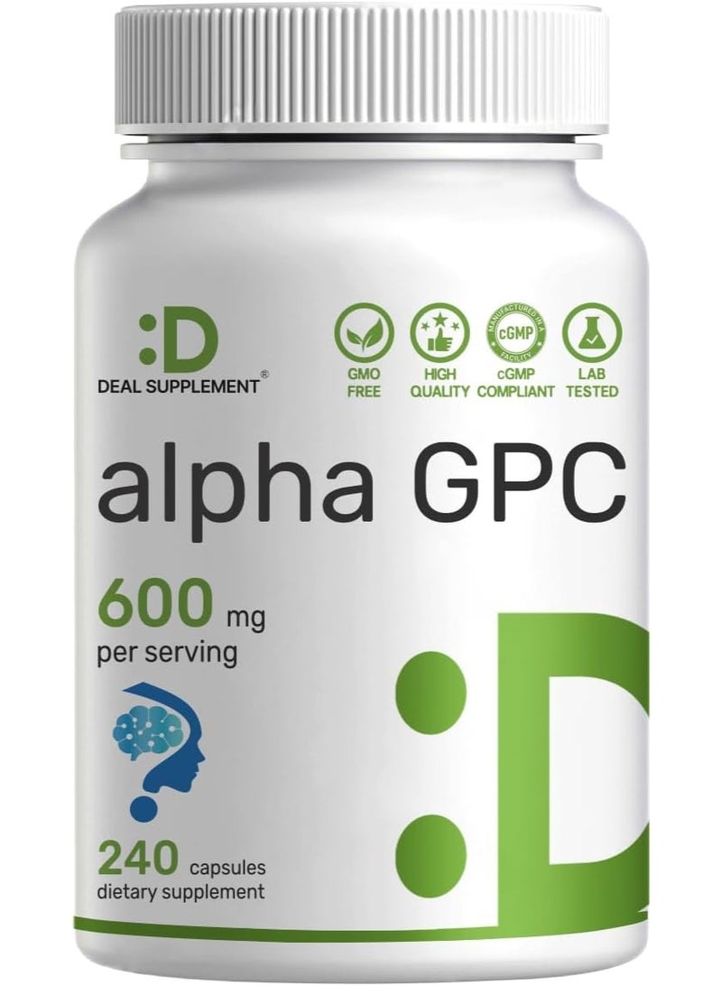 DEAL SUPPLEMENT Alpha GPC 600 mg Per Serving, 240 Capsules – Alpha GPC Choline Supplement – 120 Servings – Non-GMO, Gluten Free - Image 1