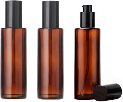 TOPWEL 3PCS 60ml2oz Empty Amber Glass Lotion Pump Bottles Travel Cosmetic Makeup Soap Dispensers Containers Jars with Black Cap for Foundation Cream Makeup Removel Oil Shampoo - Image 1