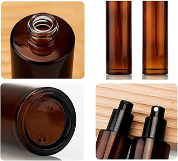 TOPWEL 3PCS 60ml2oz Empty Amber Glass Lotion Pump Bottles Travel Cosmetic Makeup Soap Dispensers Containers Jars with Black Cap for Foundation Cream Makeup Removel Oil Shampoo - Image 3