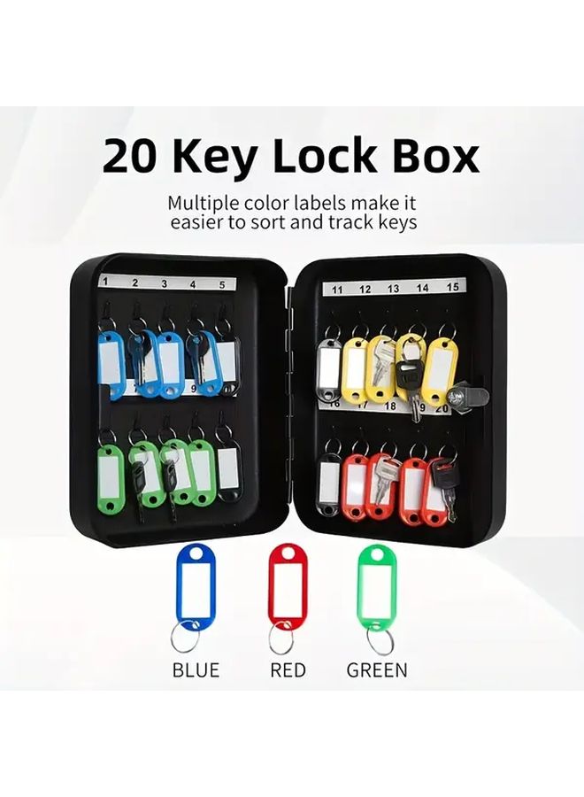 20 خطاف أسود غير لامع حامل جدار من سبائك الفولاذ الثقيل صندوق أمني للمفاتيح مع قفل وخطافات ملونة لا يحتاج إلى طاقة للاستخدام في المنزل والمكتب والمدرسة والفندق حل تخزين آمن حامل مفاتيح للجدار - Image 4
