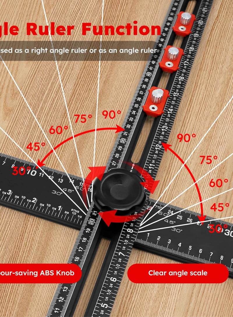 GGOOT 4-in-1 Drilling Positioning Ruler, 60cm/23.62 in Adjustable Angle T Square Woodworking Ruler, Precise Drilling Tool for Carpentry and Architect, Cabinet Hardware Jig - Image 3