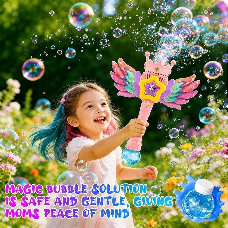 O2. Magic Bubble Wand with Wings – Automatic Bubble Blower Toy for Kids – Rechargeable Battery – Includes Charging Cable & 80ML Bubble Solution – Pink Edition - Image 3
