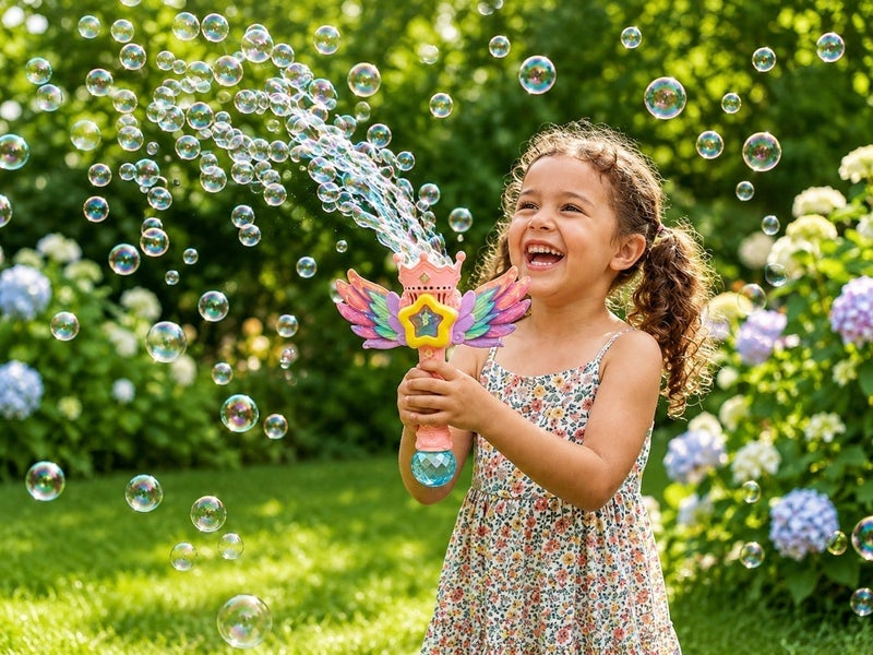 O2. Magic Bubble Wand with Wings – Automatic Bubble Blower Toy for Kids – Rechargeable Battery – Includes Charging Cable & 80ML Bubble Solution – Pink Edition - Image 5