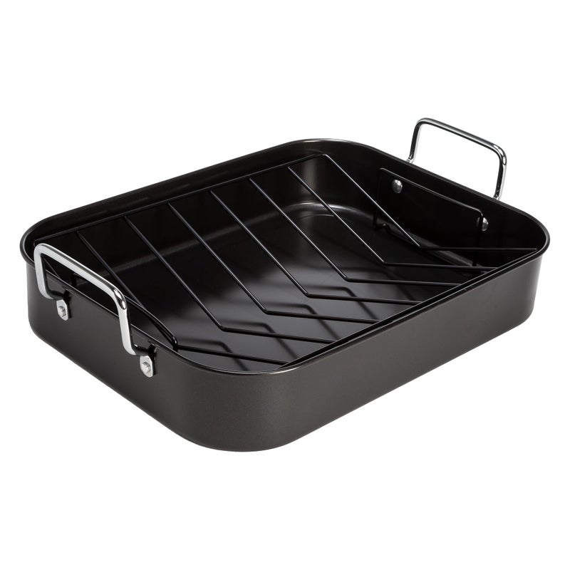 Ecolution Nonstick Roasting Pan with Rack Carbon Steel with Premium Nonstick Oven Safe to 450 F Made without PFOA Dishwasher Safe 16Inch x 12Inch x 3Inch