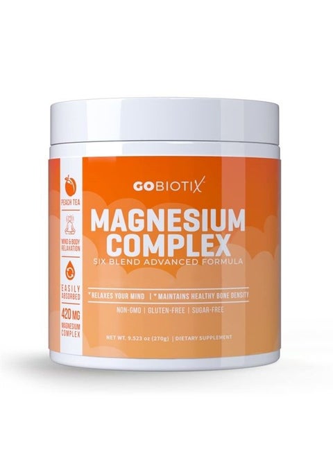 Magnesium Complex Powder by GoBiotix - High Absorption Magnesium Supplement Drink for Sleep Support, Mind and Body Relaxation - Vegan + Sugar-Free + Non-GMO (Peach Tea)
