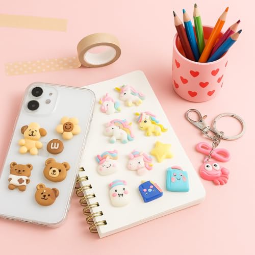 Coslifestore- Pack of 30 Cute Handmade 3D DIY Craft Charms – Decorative Embellishments for Kids & Adults, Acrylic motifs Accessories for Phone Cases, Notebooks, Bottles, Toys & DIY Projects, Gifts Return Hamper - Image 2