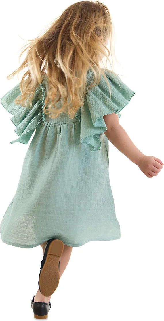 Denokids Floral Baby Girl Green Muslin Dress