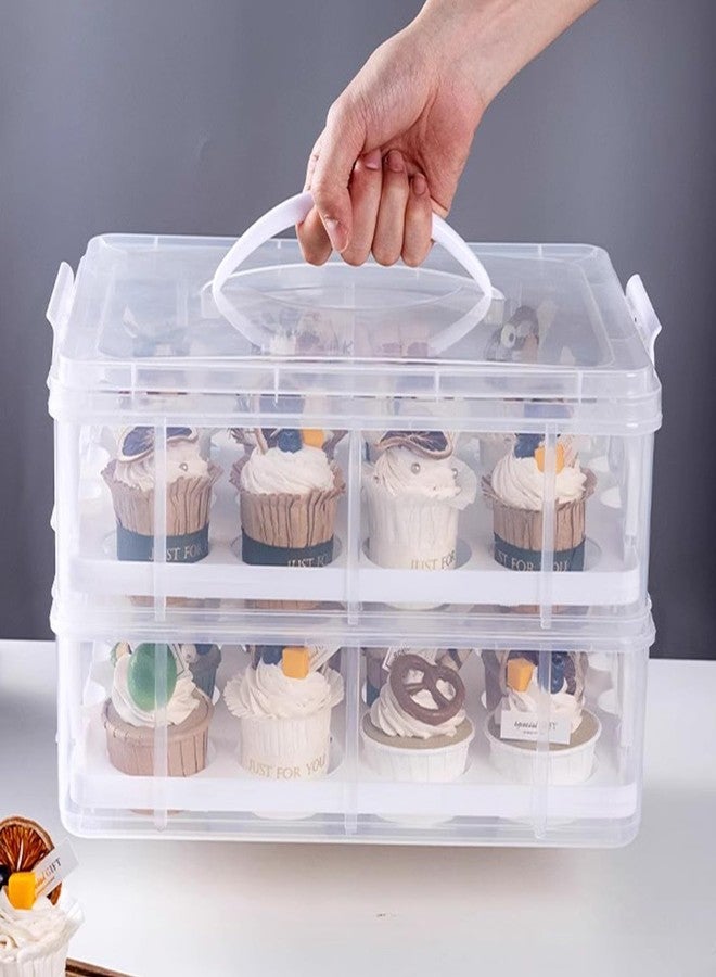 HomDSim Cupcake Carrier Stackable Storage Container Collapsible Cake Carrier with Lid and Handle, with 50 PCS Cupcake liners,Reusable Plastic Dessert Travel Container,Transport Box (24 Cupcakes White) - Image 1
