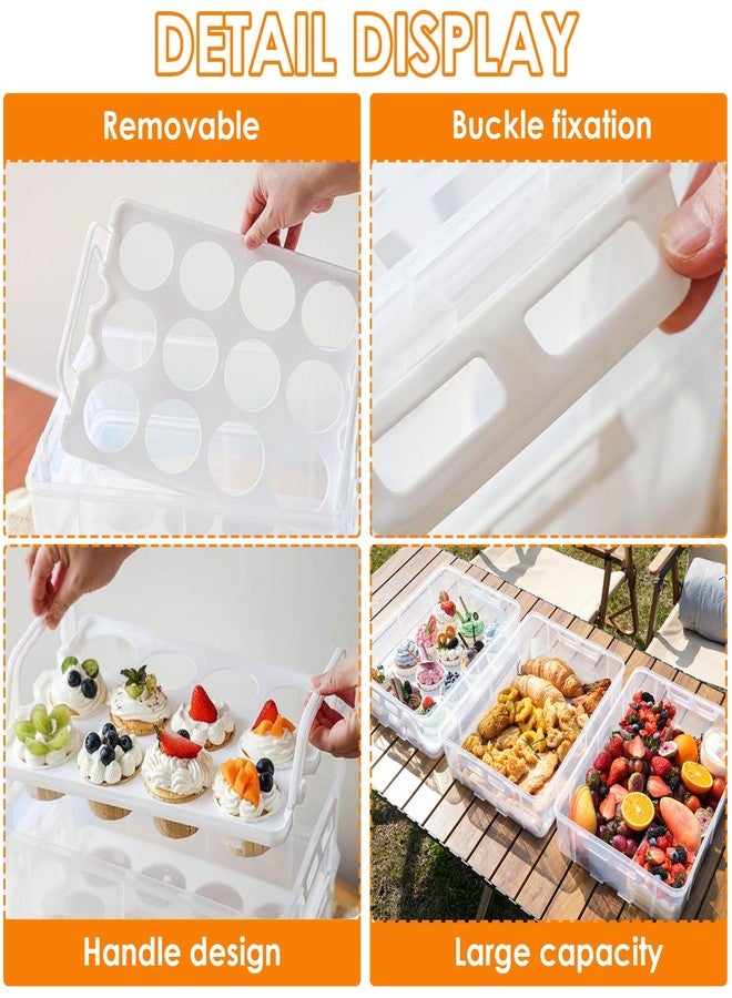 HomDSim Cupcake Carrier Stackable Storage Container Collapsible Cake Carrier with Lid and Handle, with 50 PCS Cupcake liners,Reusable Plastic Dessert Travel Container,Transport Box (24 Cupcakes White) - Image 4