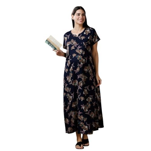 MomToBe Women's Cotton Maxi A-Line Nursing Nighty with Zippers for Nursing Pre and Post Pregnancy (Navy Blue ; Free Size) - Image 1