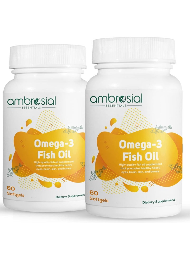 ambrosial Omega 3 Fish Oil Supplement 1000Mg With 180Mg Epa And 120Mg Dha Premium Fatty Acids Supports Heart, Brain Andeye Health 1000Mg Per Tablet Pack Of 2-120 Softgel  - Image 1