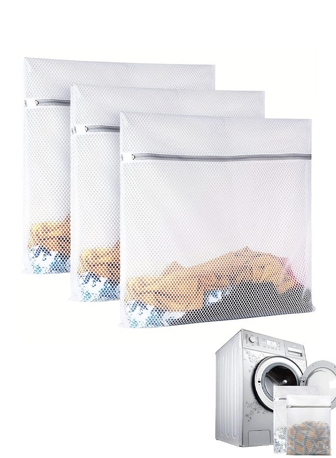 3PCS Laundry Bag, 60*60cm, Durable Storage Honeycomb Mesh Wash Bags for Laundry, Travel Storage Organize Bag, Travel Laundry Bag, with Zipper Guard - Image 1
