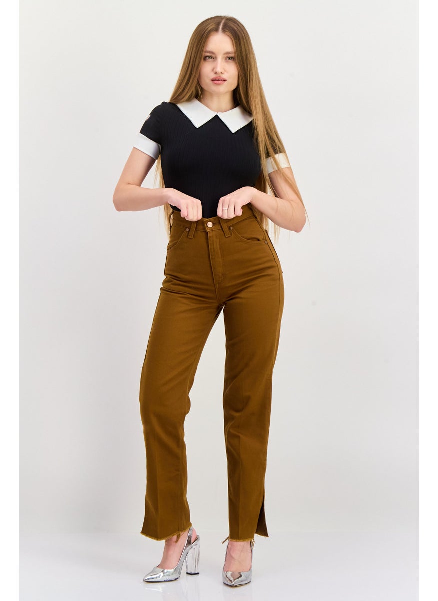 Wrangler Women Regular Fit Mid Rise Straight Leg No Stretch Jeans, Brown  - Image 4