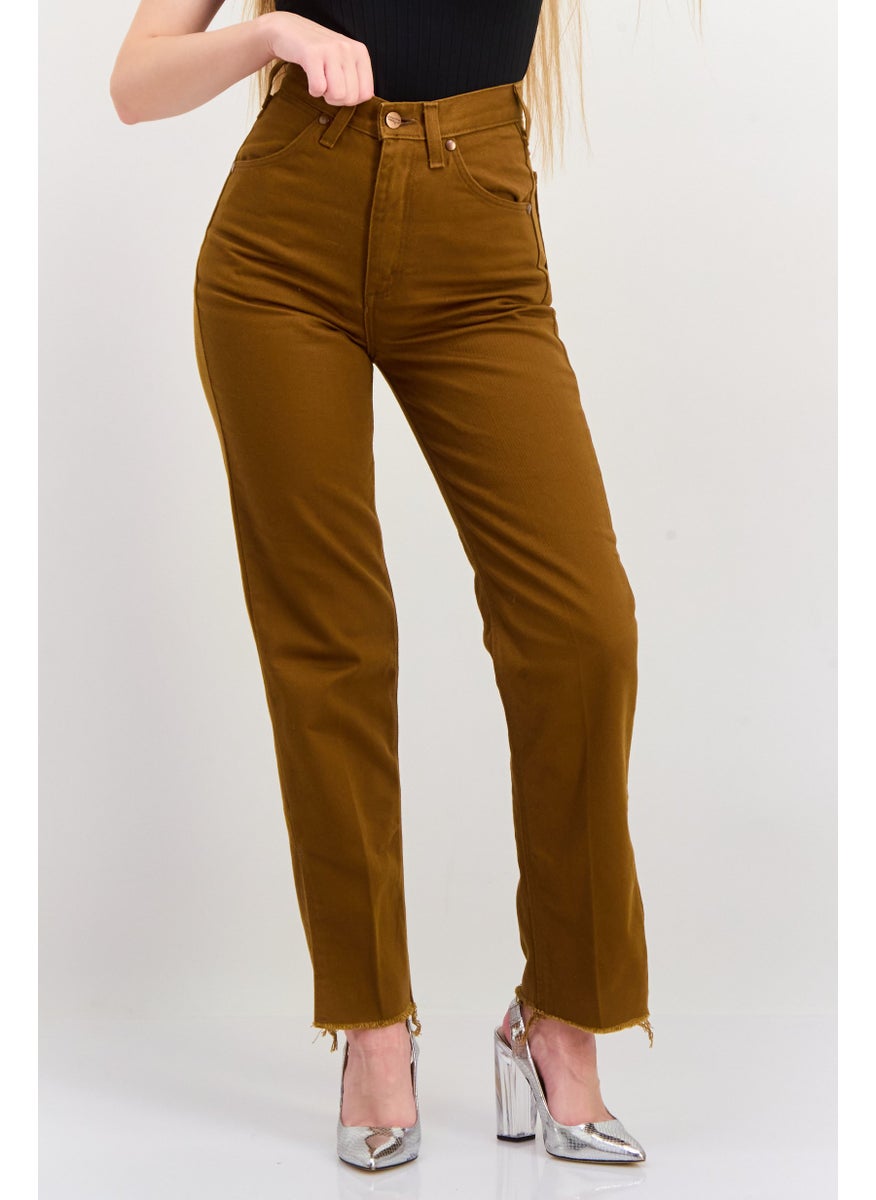 Wrangler Women Regular Fit Mid Rise Straight Leg No Stretch Jeans, Brown  - Image 1