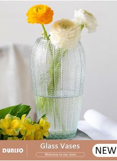 DUNISO Clear Glass Vase, Modern Decorative Vase, Large Irregular Shape Vintage Flower Vase, Minimalist Ins Style Embossed Glass Vase for Wedding Table Decorations Centerpieces, Crystal Vase for Living Room, Bedroom, Kitchen, Dining Table, Mantle  - Image 1