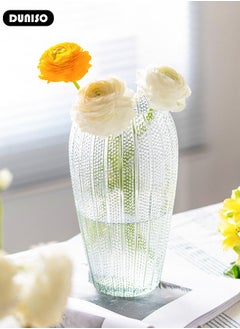 DUNISO Clear Glass Vase, Modern Decorative Vase, Large Irregular Shape Vintage Flower Vase, Minimalist Ins Style Embossed Glass Vase for Wedding Table Decorations Centerpieces, Crystal Vase for Living Room, Bedroom, Kitchen, Dining Table, Mantle  - Image 4