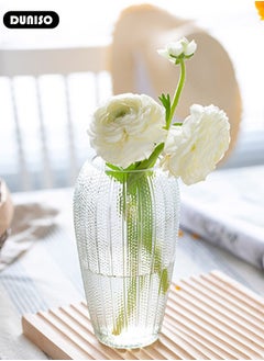 DUNISO Clear Glass Vase, Modern Decorative Vase, Large Irregular Shape Vintage Flower Vase, Minimalist Ins Style Embossed Glass Vase for Wedding Table Decorations Centerpieces, Crystal Vase for Living Room, Bedroom, Kitchen, Dining Table, Mantle  - Image 5