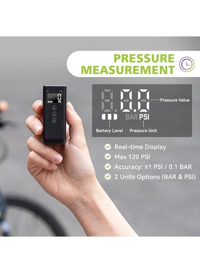 CYCPLUS Tiny Pump Mini Bike Tire Pump with Gauge, Max 120 PSI Electric Bicycle Air Pump, Auto Stop, with Presta and Schrader Valve for E-Bike, Mountain Bike, City Bike and Road Bike AS2PRO, Black - Image 5