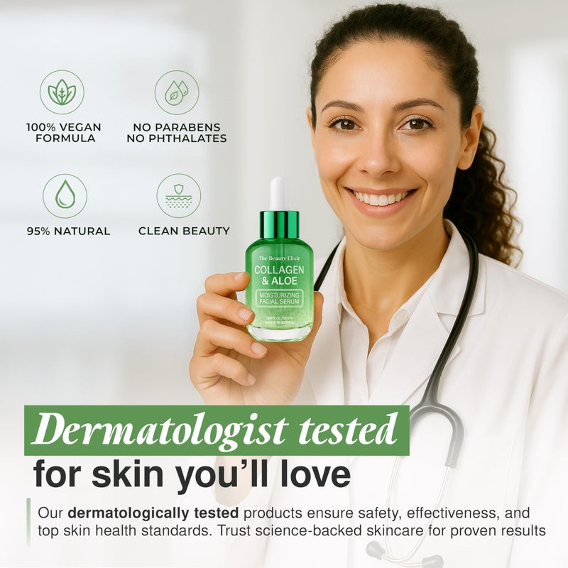 The Beauty Elixir Aloe & Collagen Serum For Face - Dermatologist Tested, Anti-Aging, Ultra Hydrating Aloe Vera Gel For Face - Natural Ingredients, Clean Beauty, Cruelty-Free Korean Skin Care - 1.69 oz - Image 5